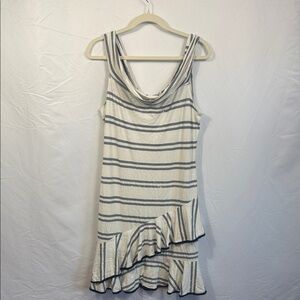VENUS Asymmetrical Striped Dress in White and Gray